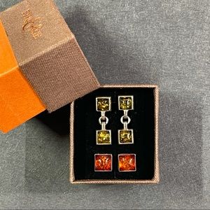 Set of 2 Pairs of Fire and Ice Sterling Silver Amber Earrings  New without Tags